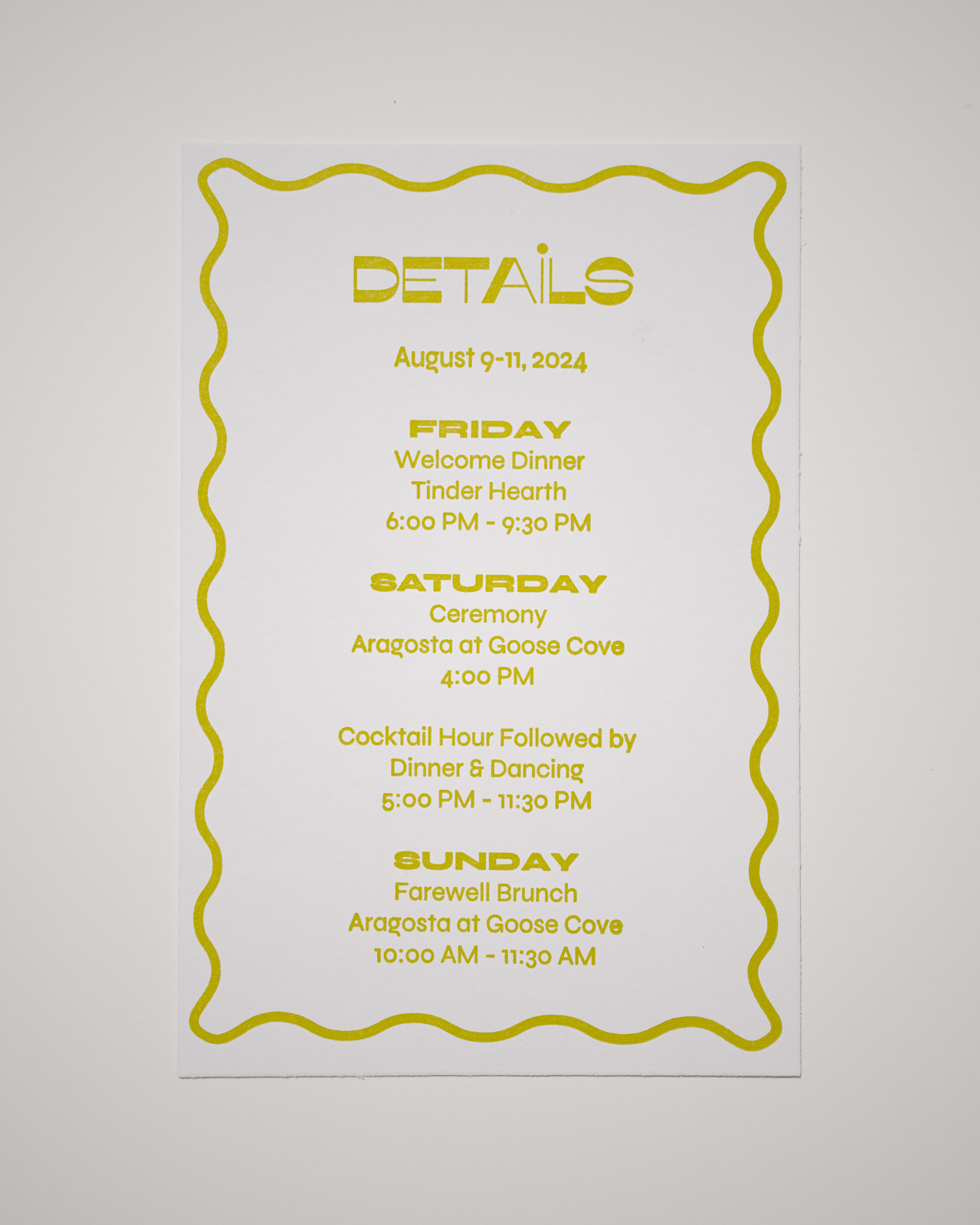 Invitation card with event details on a white background