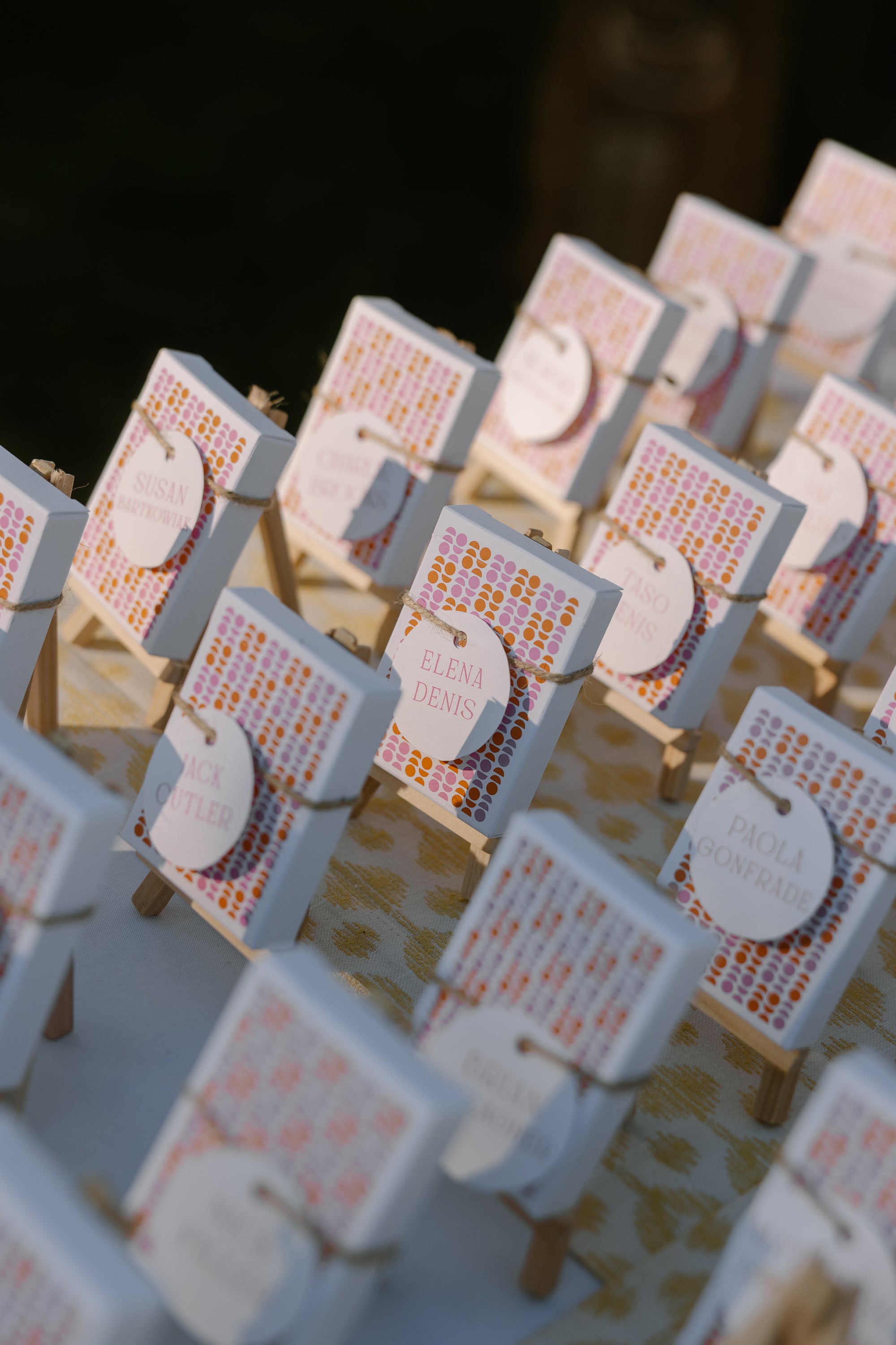 Set of custom matchbooks with guest name tags.